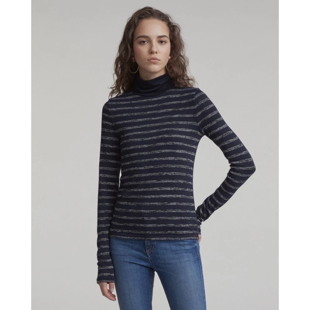 Rag & Bone Sweater Striped Landon T-neck Turtleneck Long Sleeve Navy Blue S